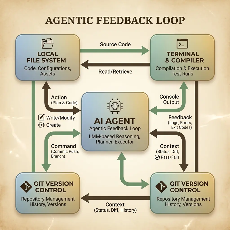Architectural diagram of the agentic terminal compilation loop