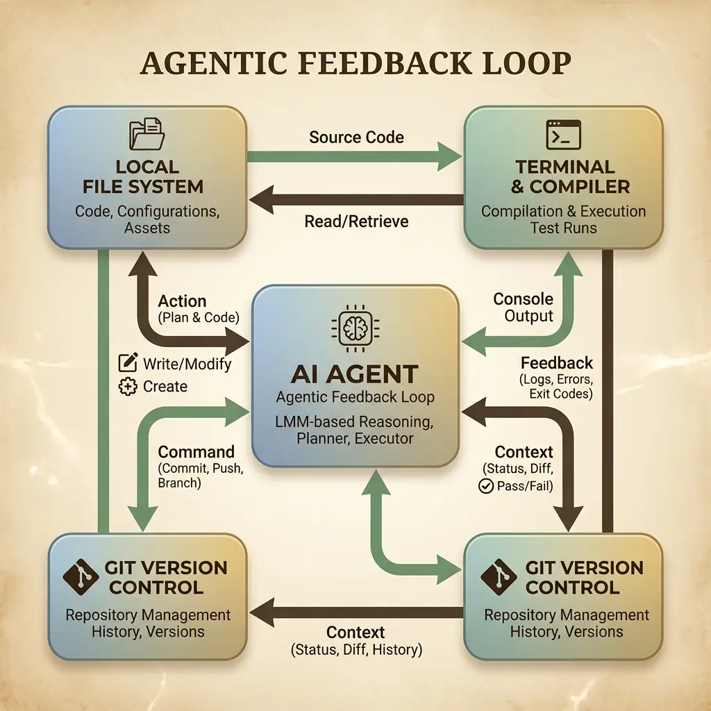 Architectural diagram of the agentic terminal compilation loop