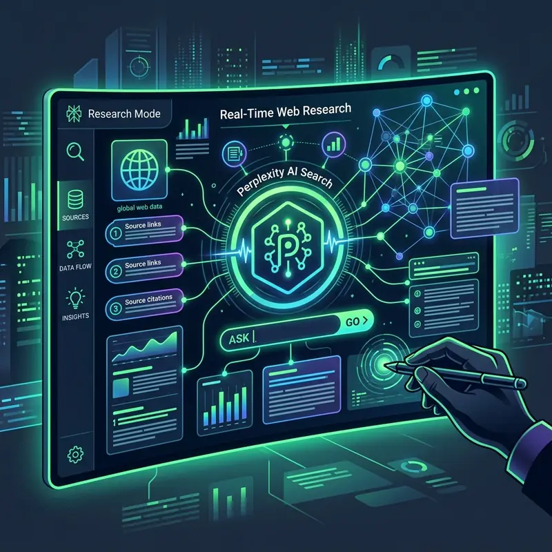 Grid illustration representing: Perplexity AI Review 2026: Is It Worth Using Over Google?