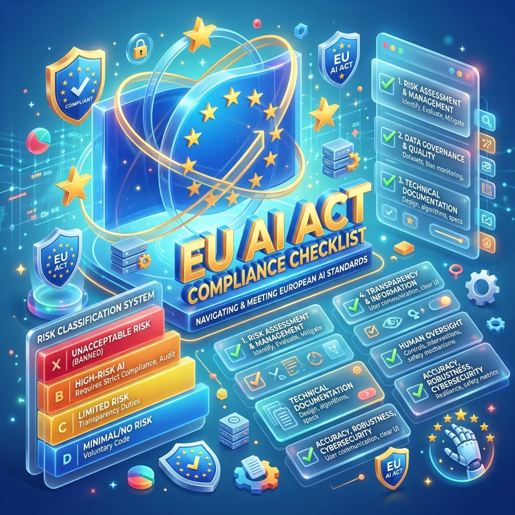 Grid illustration representing: EU AI Act Compliance Checklist: The Developer's Guide