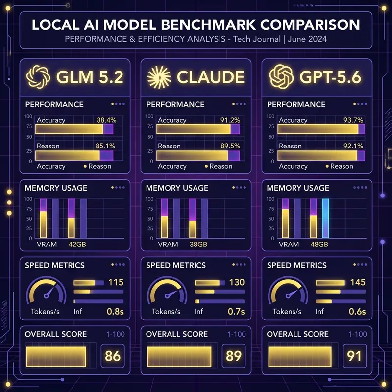 Teaser illustration for: GLM 5.2 vs Claude vs GPT-5.6: Local Model Benchmarks Compared