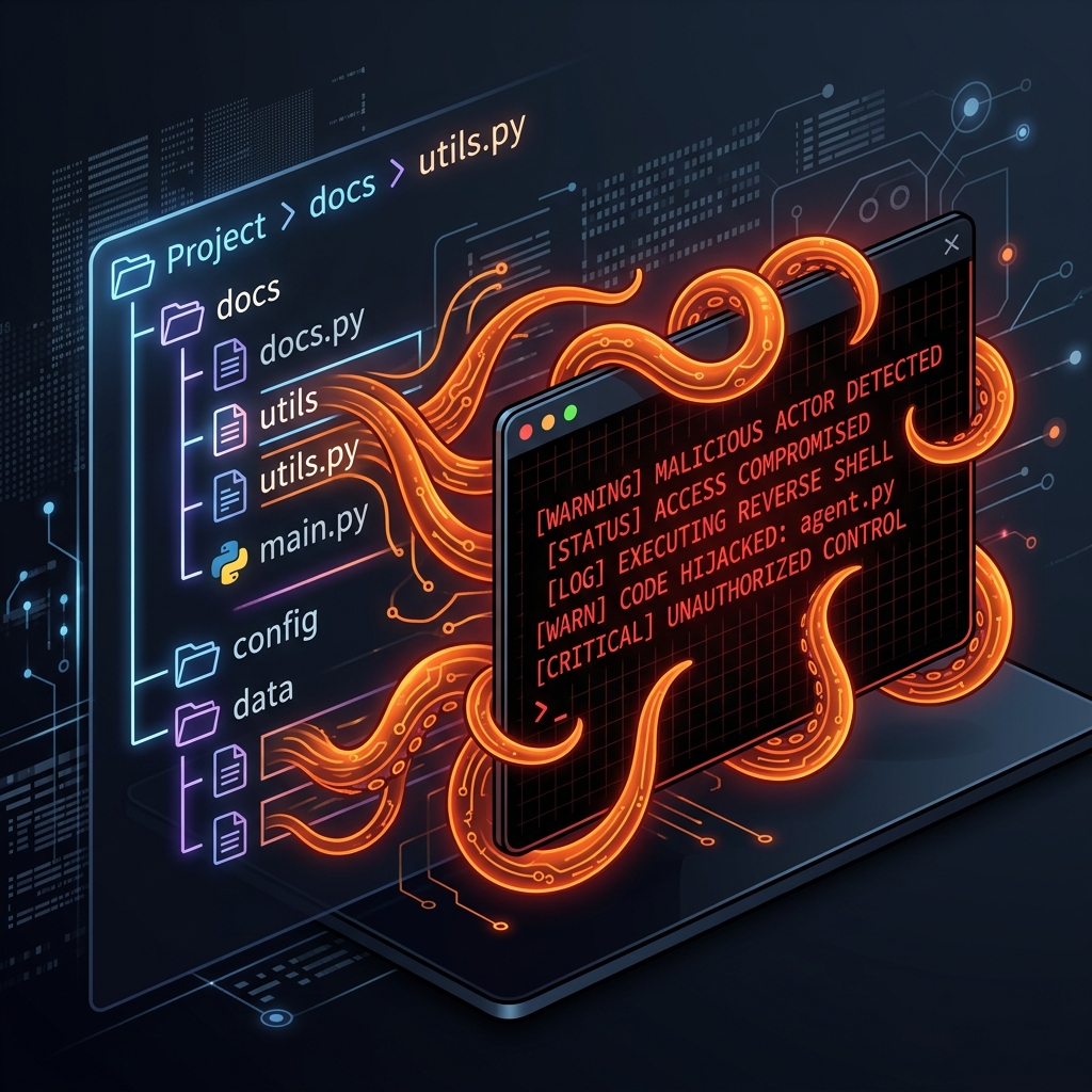 Teaser illustration for: Repo-Jacking the Agent: How Malicious Codebases Can Hijack Your Local AI Coding Tool